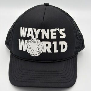 Wayne's World Hat Cap Snap Back One Size Black Trucker Mesh Movie Comedy Mens